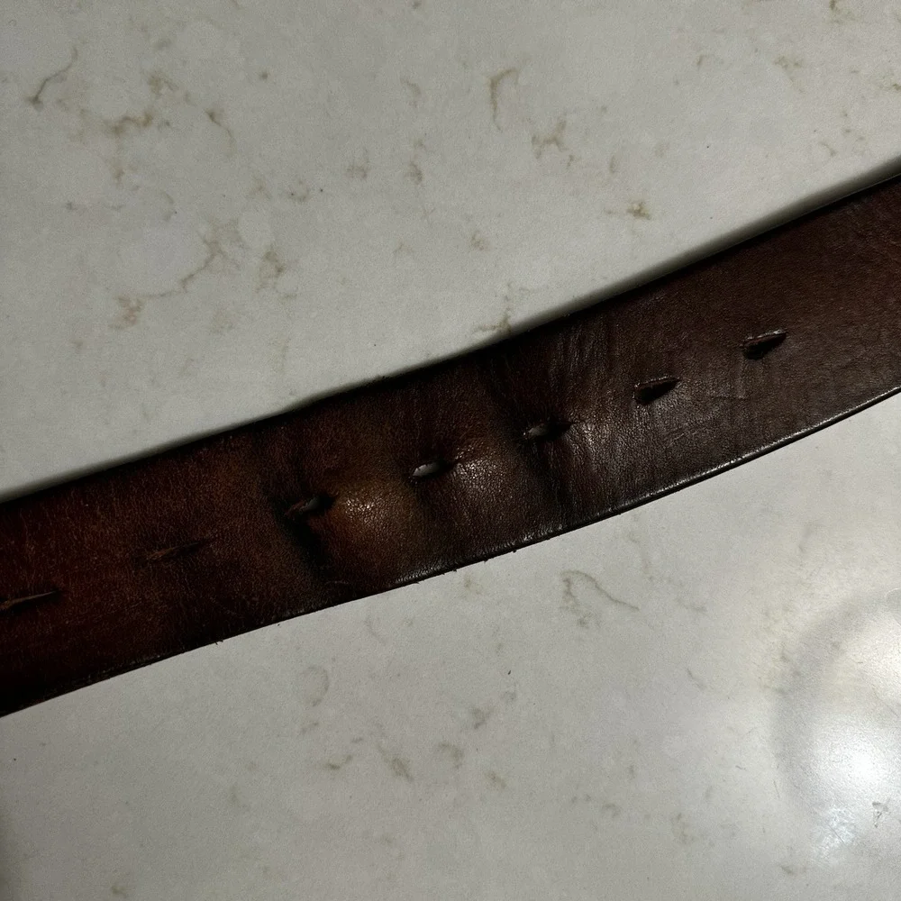 Vintage Y2K American Eagle Leather Belt Mens 34 Brown Brass Buckle Preppy